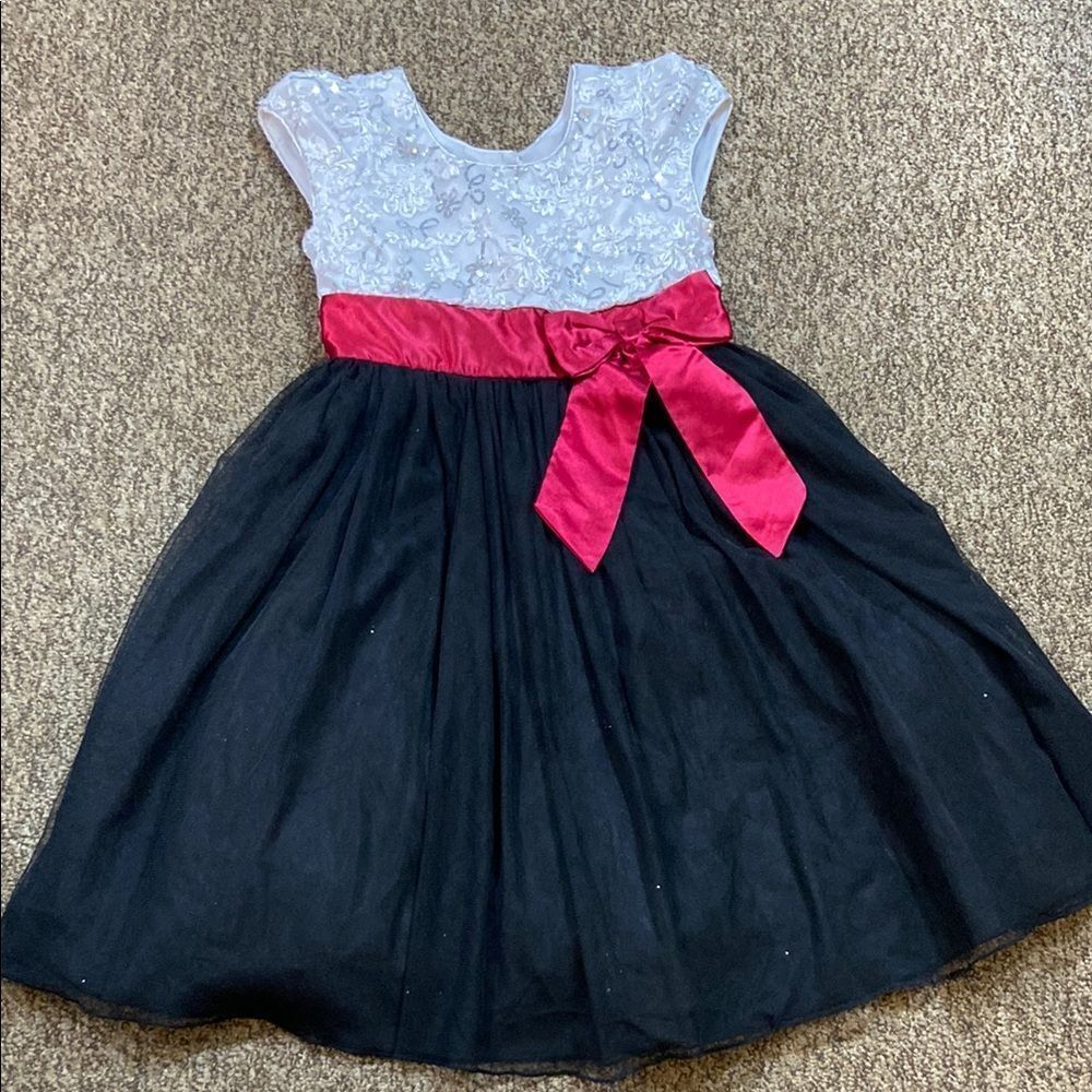 Jona Michelle Blue and White Fit and Flare Dress with Flutter Cap Sleeves Sz, 10